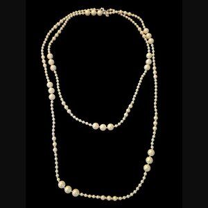 Vintage Carolee Faux Pearl Silver Tone Long 58" Statement Necklace